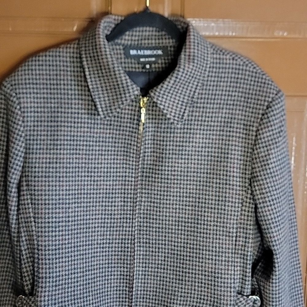 Braebrook-Wool Houndstooth tan,navy burgundy short jkt Size 12 NWT. - Picture 6 of 16